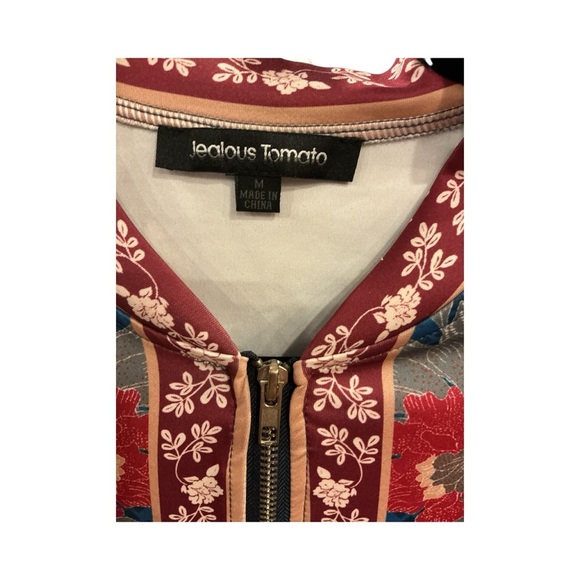 Jealous Tomato Floral Bomber Jacket | Boho Print Zip Up | Size M - Picture 2 of 5